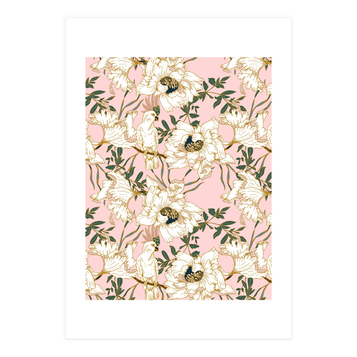 Exotic birds on flowers (Print Only)