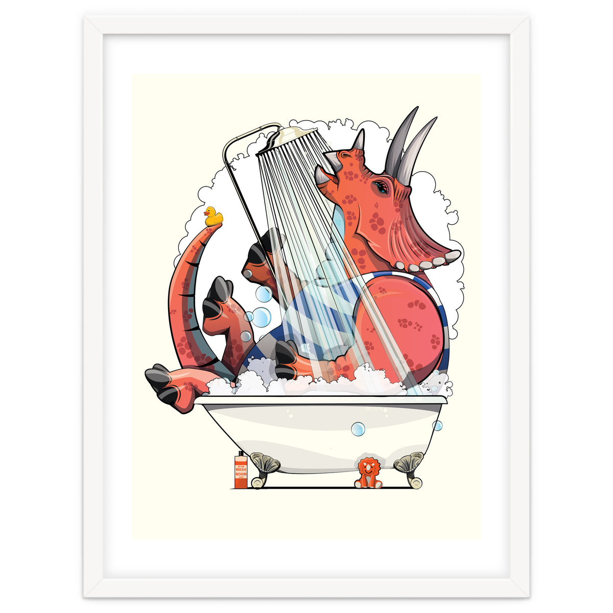 Dinosaur Triceratops in the Shower, funny bathroom humour