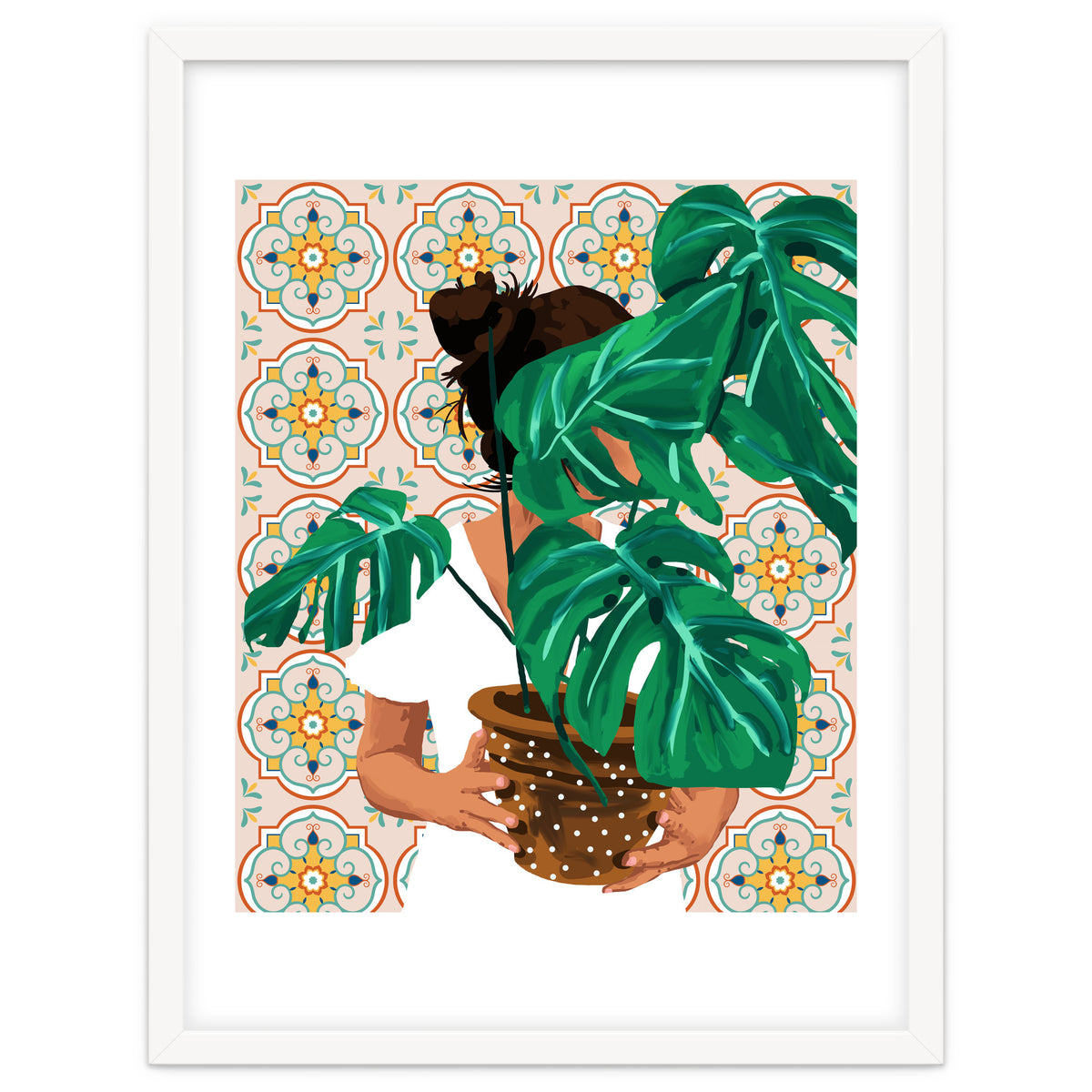 Monstera Plant Lady | Modern Bohemian Morocco Decor | Tropical Botanical Tiles