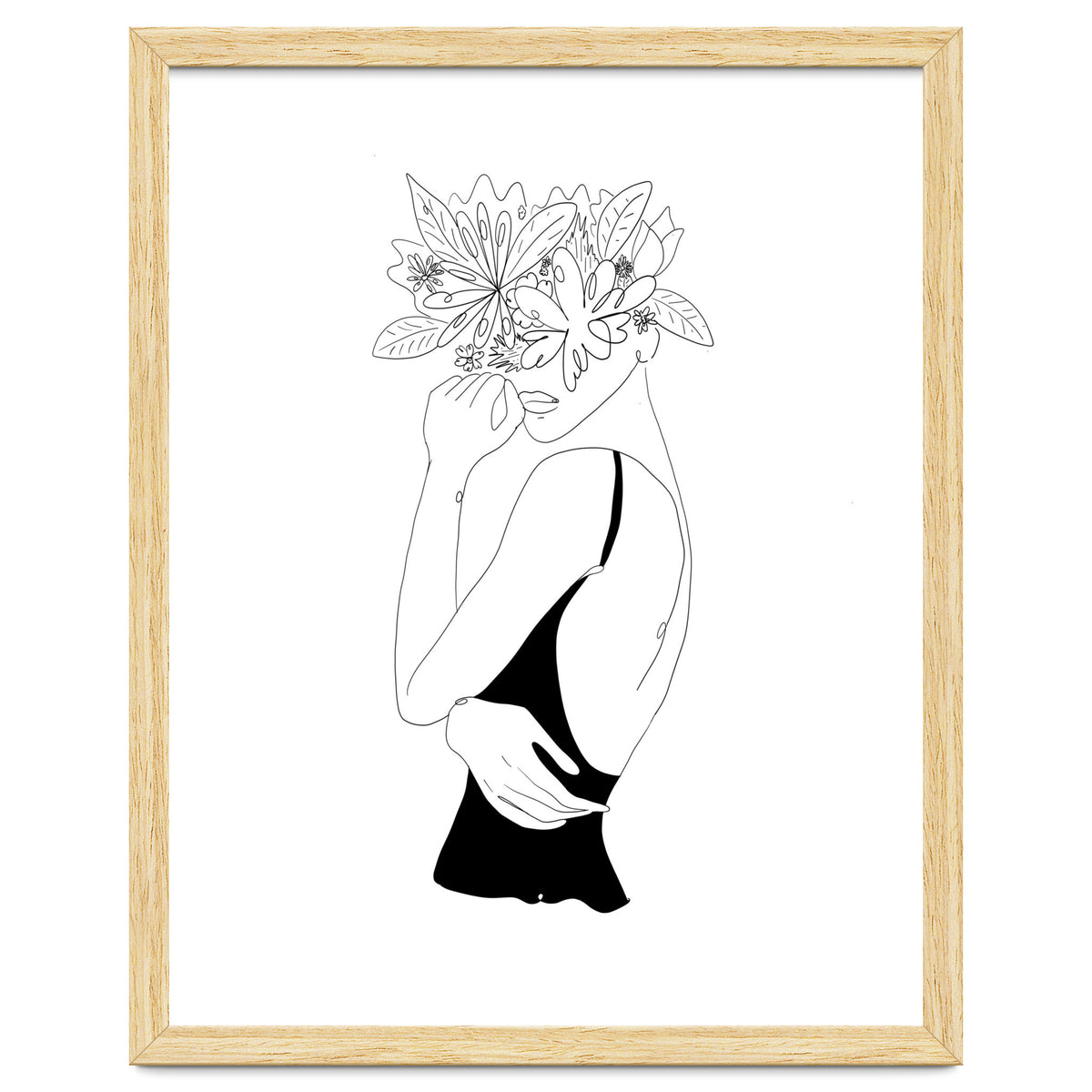 Line Drawing Girl with Flowers