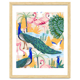 Utopia, Tropical Wildlife Animals, Flamingo Peacock Seagull Vintage Botanical Palm thumbnail