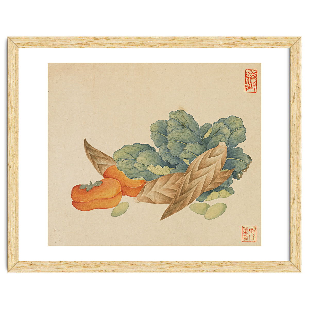Wang Chengyu~flowers And Vegetables, Vegetables, Fruits, Chinese Cabbage, Lentils, Bamboo Shoots, Persimmons