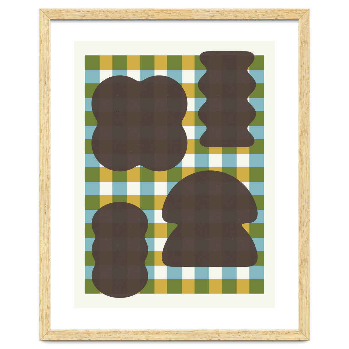 Funky Organic Shapes on a Plaid Background