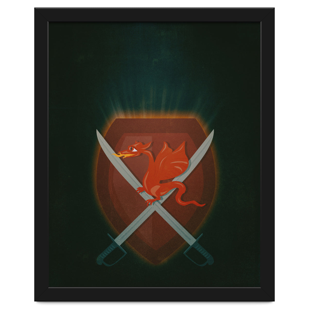 Heraldic dragon and cutlasses