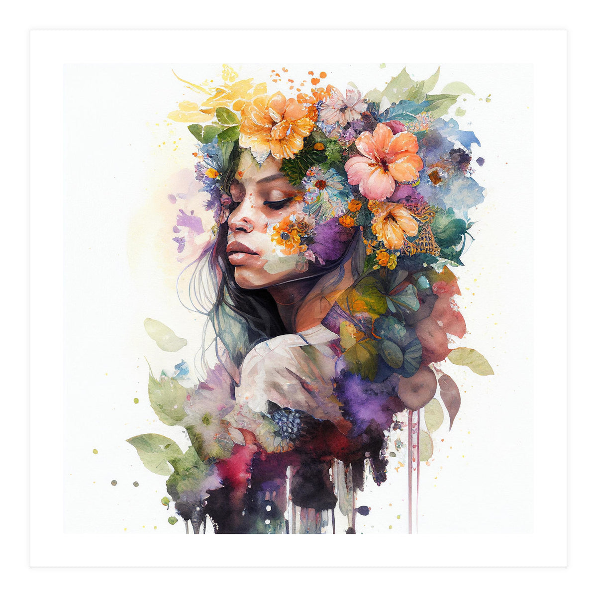 Watercolor Tropical Woman #6 (Print Only)