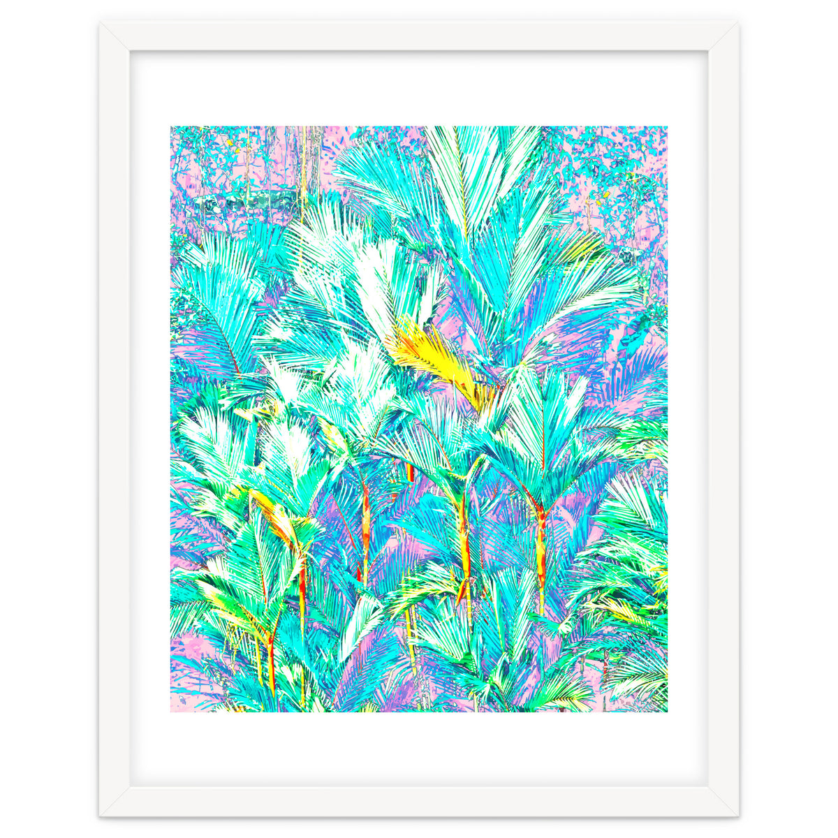 Palm Garden, Tropical Nature Jungle Botanical Painting, Bohemian Intricate Pastel Forest