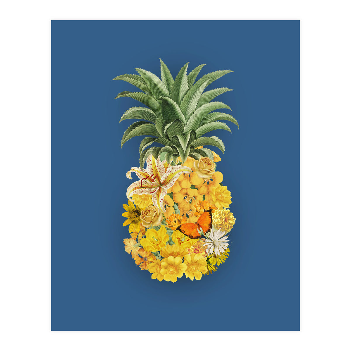 Pineapple Floral Blue (Print Only)