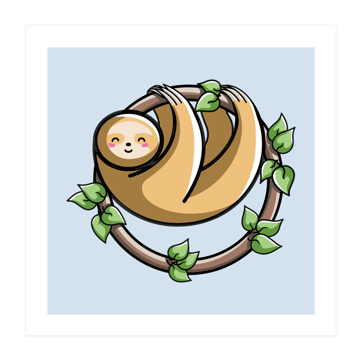 Kawaii Cute Sloth Circle (Print Only)