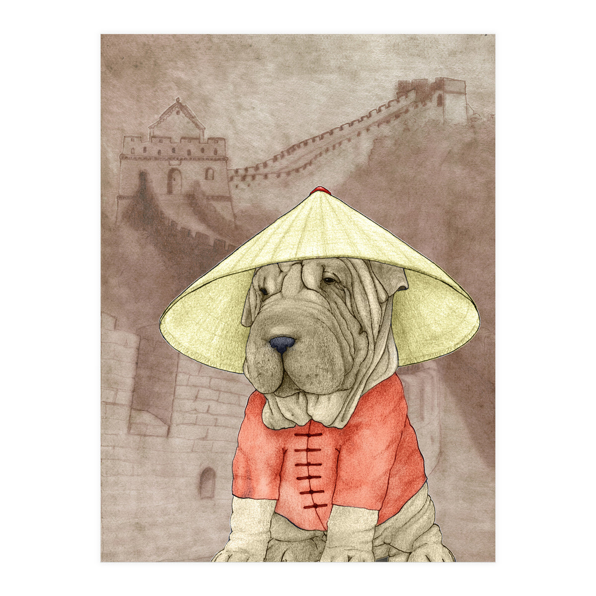 Sharpei With The Great Wall (Print Only)