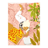 Pepperoni Pizza | Holiday Weekend Food Binge | Modern Bohemian Woman Reading in a Pastel Bedroom (Print Only) thumbnail