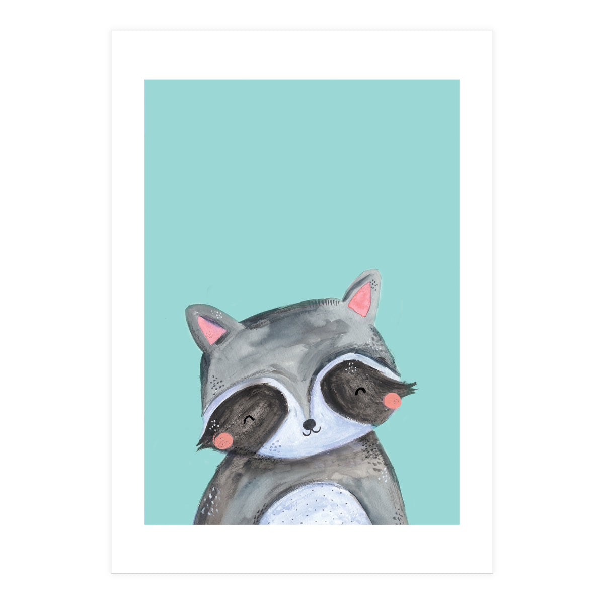 Woodland Racoon On Mint (Print Only)