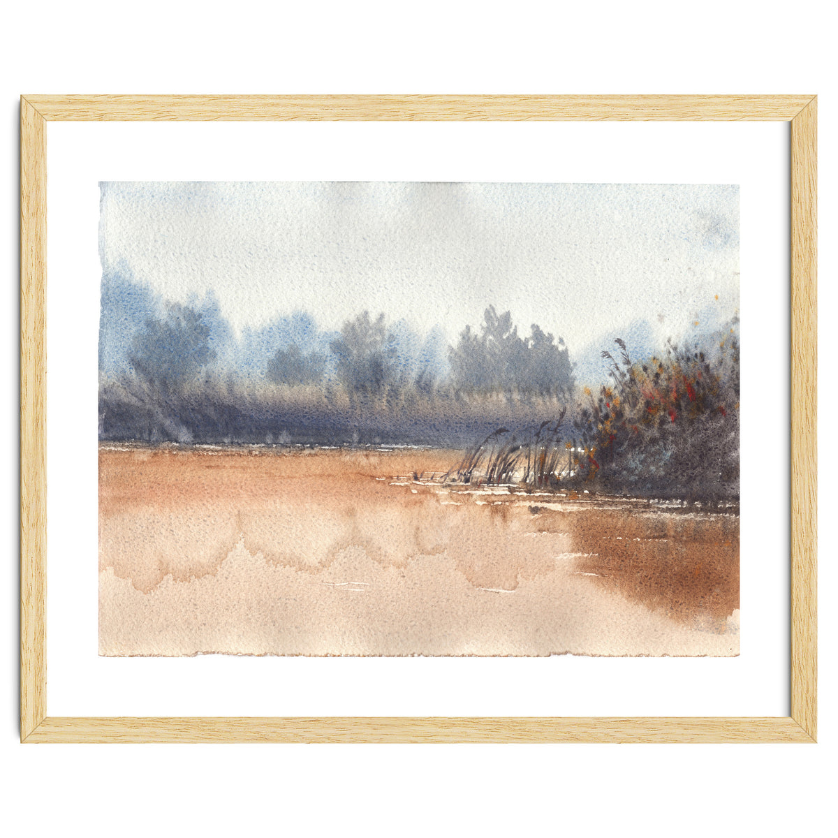Landscape painting watercolor. Foggy
