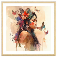 Watercolor Floral Indian Native Woman #8