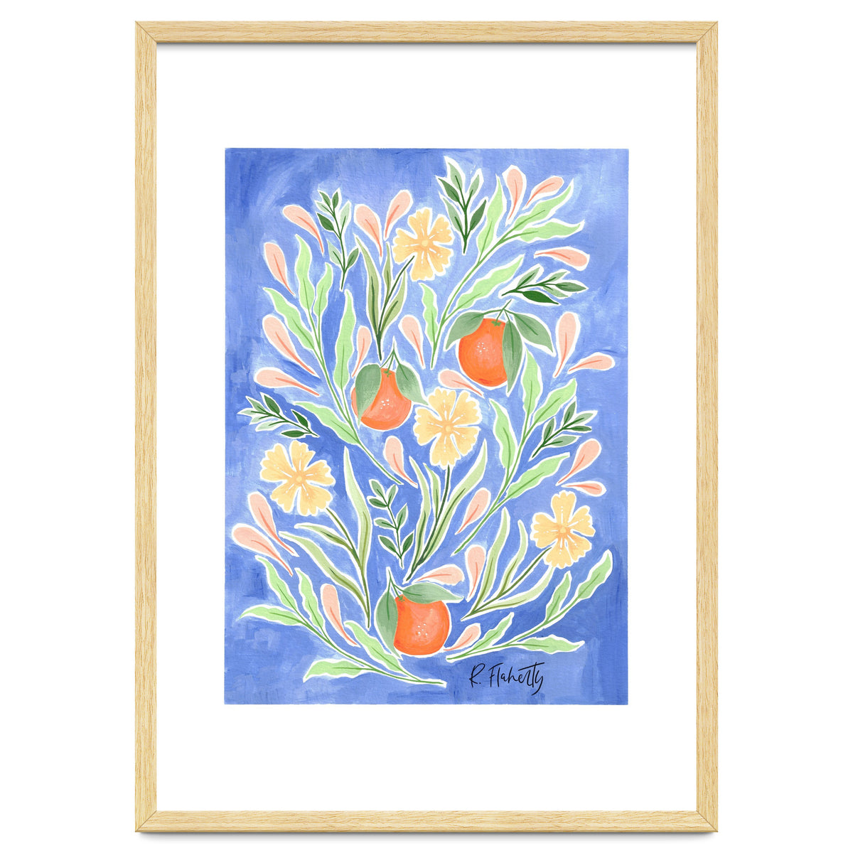 Wild Orange FLoral | Cobalt Blue