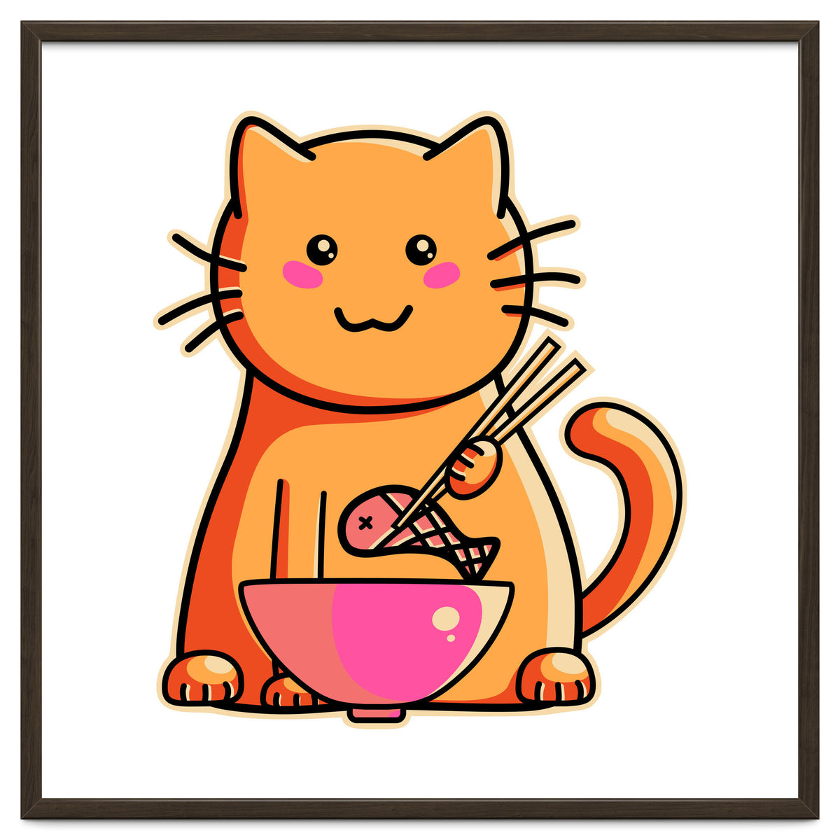 A Cat's Favourite Meal - kawaii cat eating fish with chopsticks