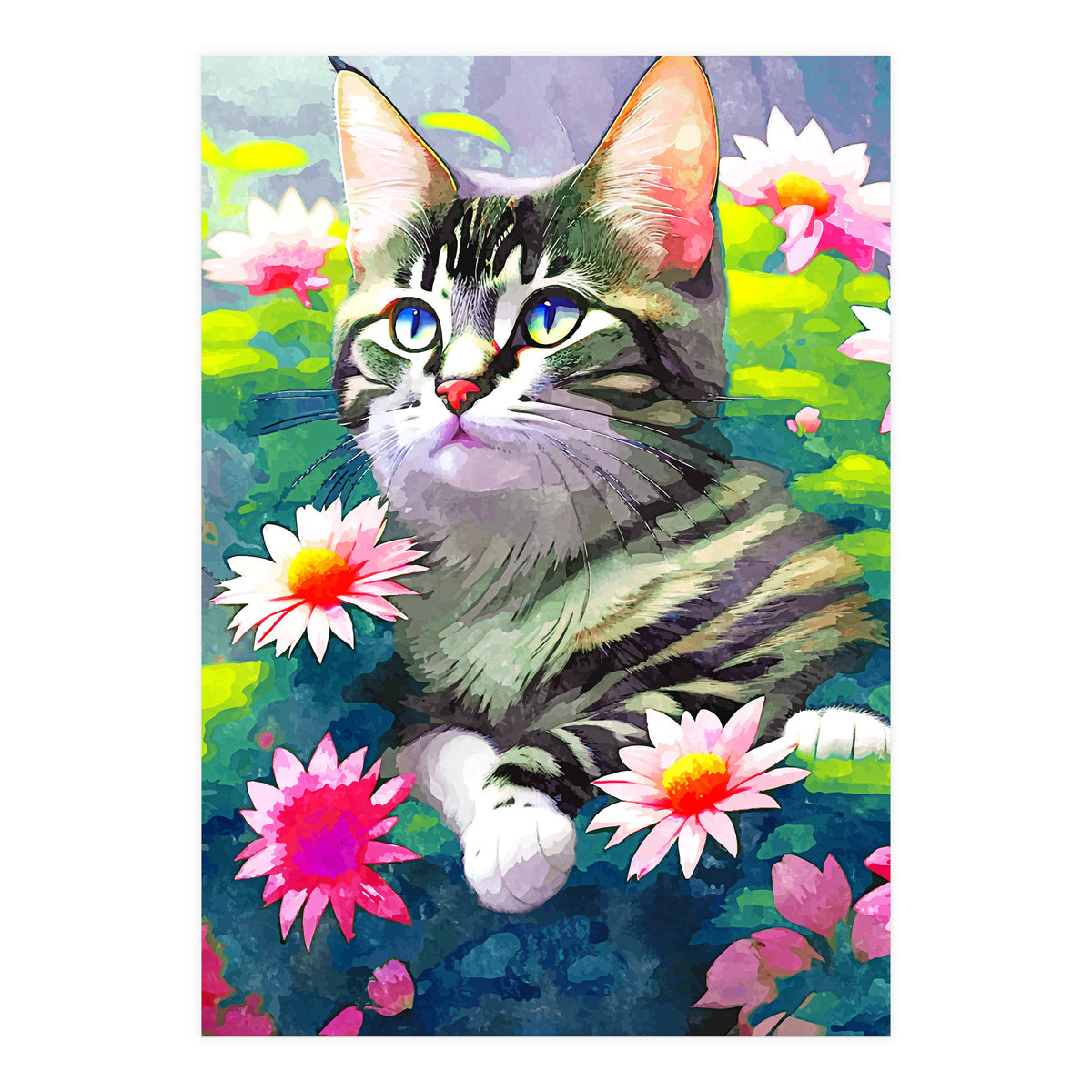 Always Positive, The Optimistic Cat, Positivity Mindset Pets, Optimism Watercolor Painting Animals (Print Only)