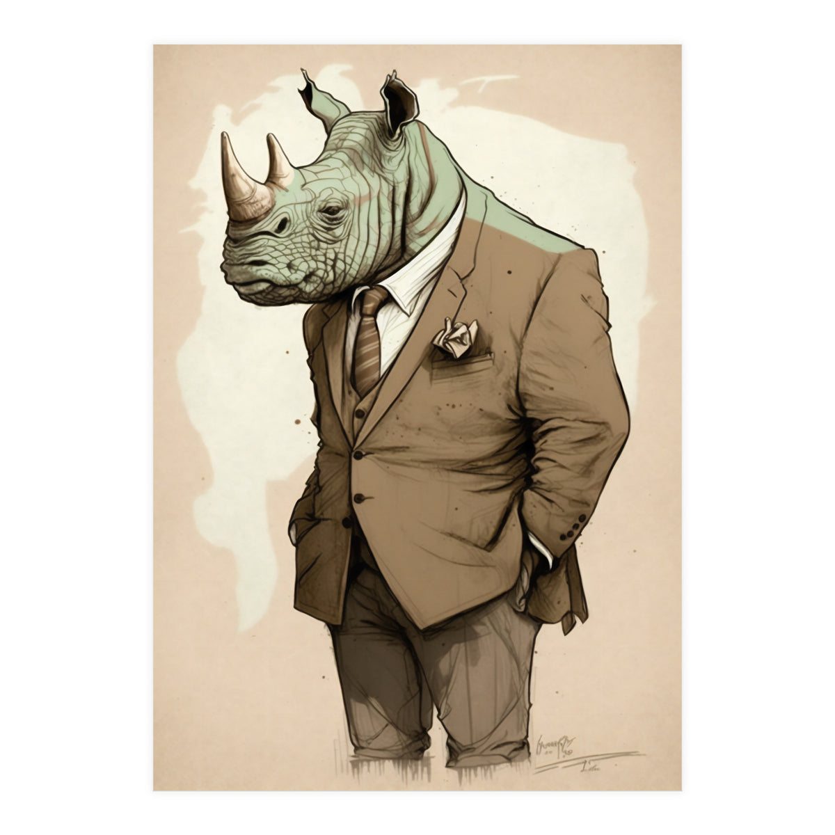 Dapper Rhino Fashion Sketch (Print Only)