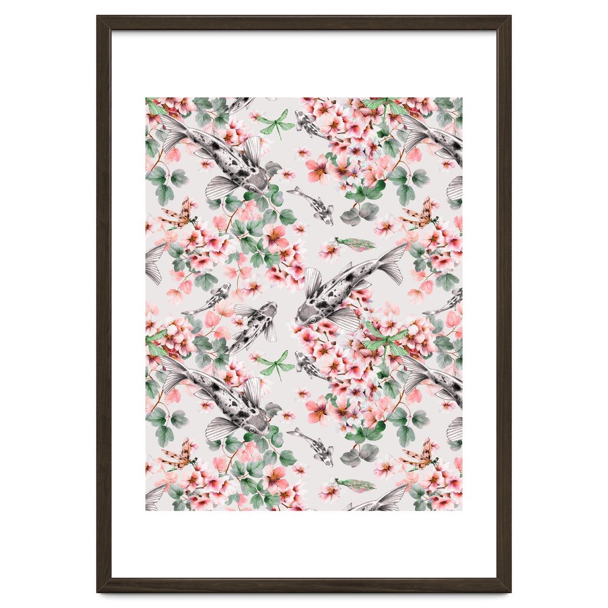 Asian fish among flowers