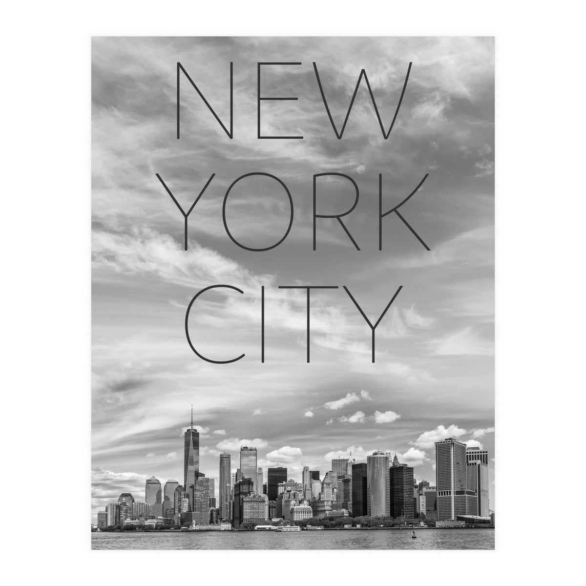 NYC Lower Manhattan & Hudson River | Text & Skyline (Print Only)