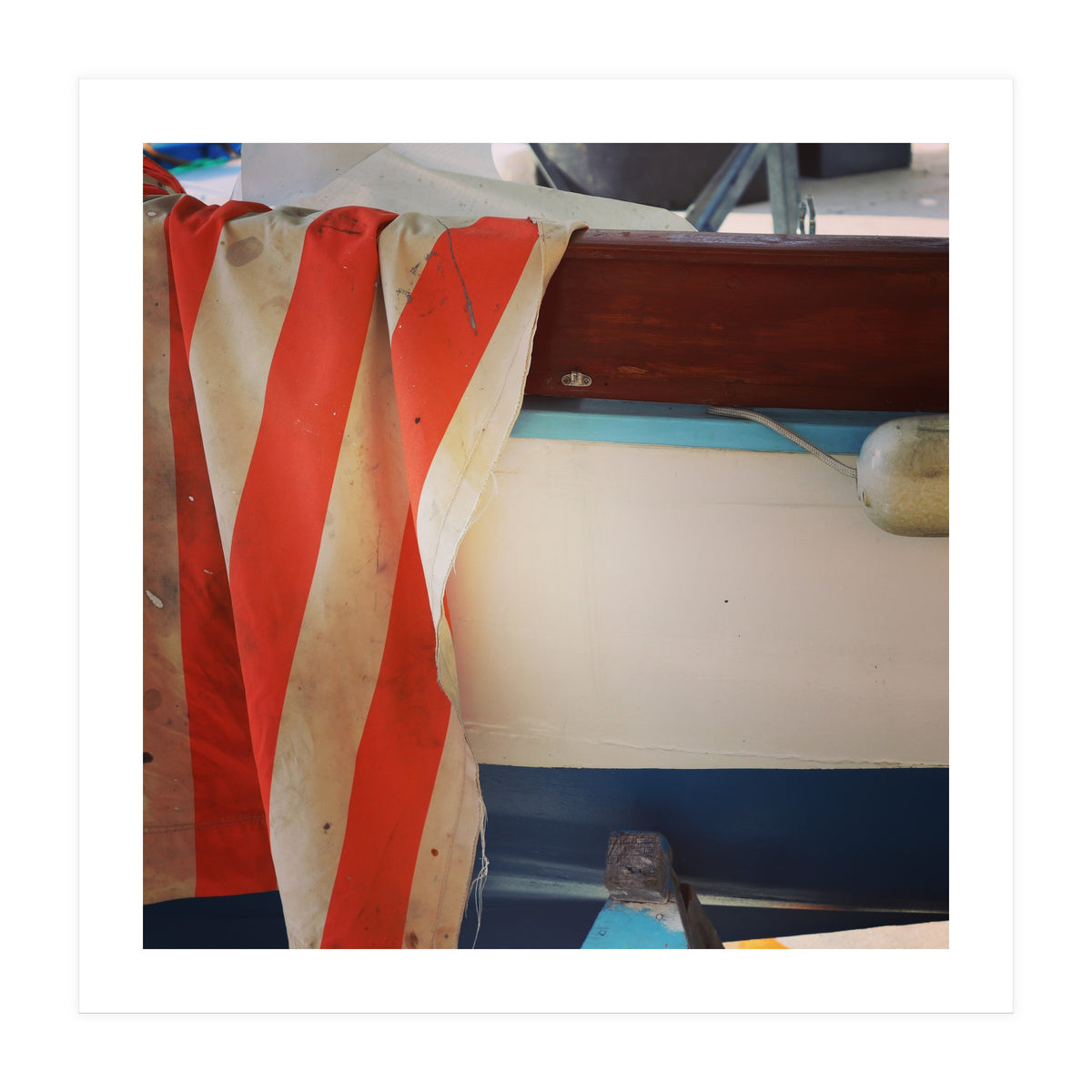 Fishing boat and striped sail (Print Only)