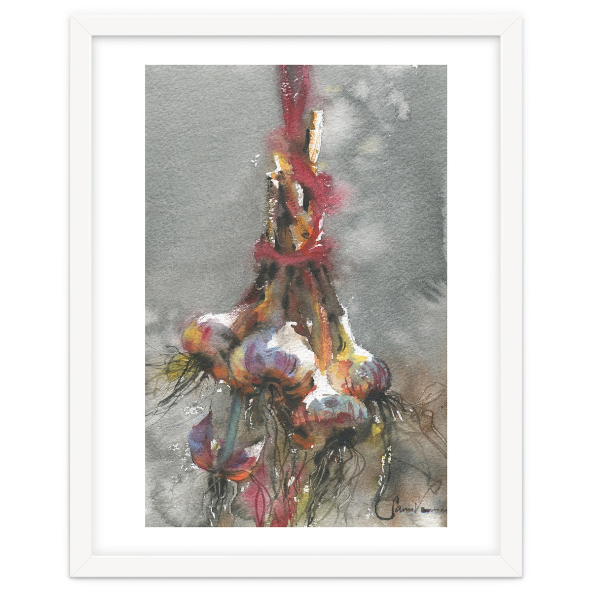 Garlic still life watercolor painting