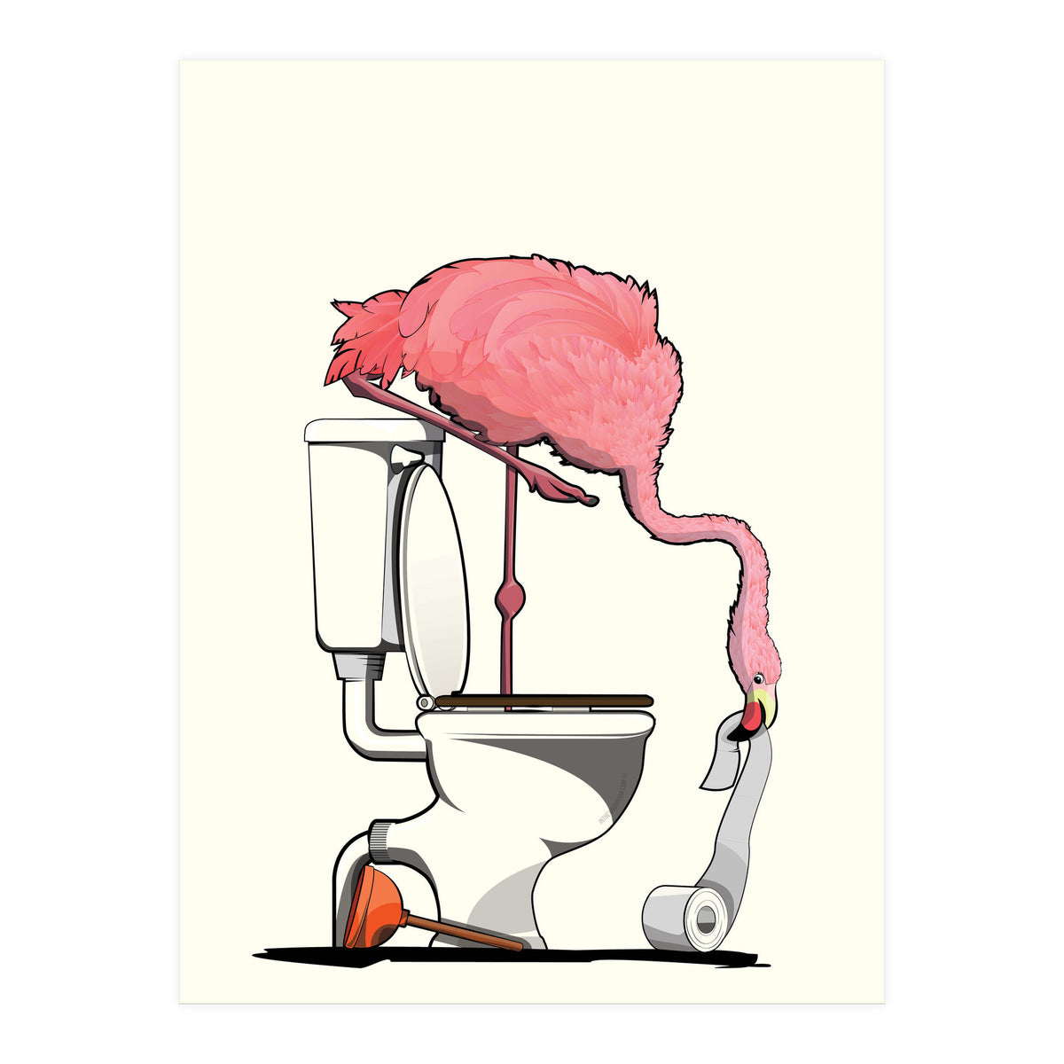Flamingo on the Toilet, Funny Bathroom Humour (Print Only)