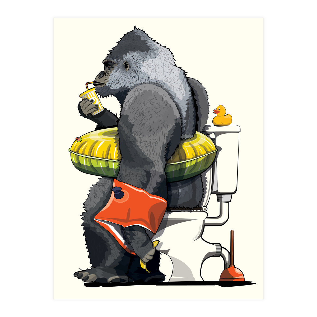 Gorilla on the Toilet, Funny Bathroom Humour (Print Only)