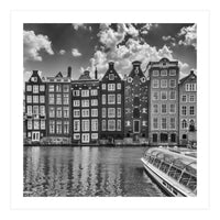 AMSTERDAM Damrak and dancing houses | Monochrome (Print Only)