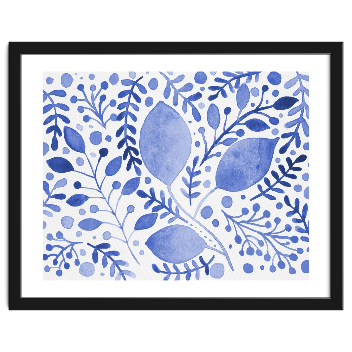 Watercolor branches and leaves - blue