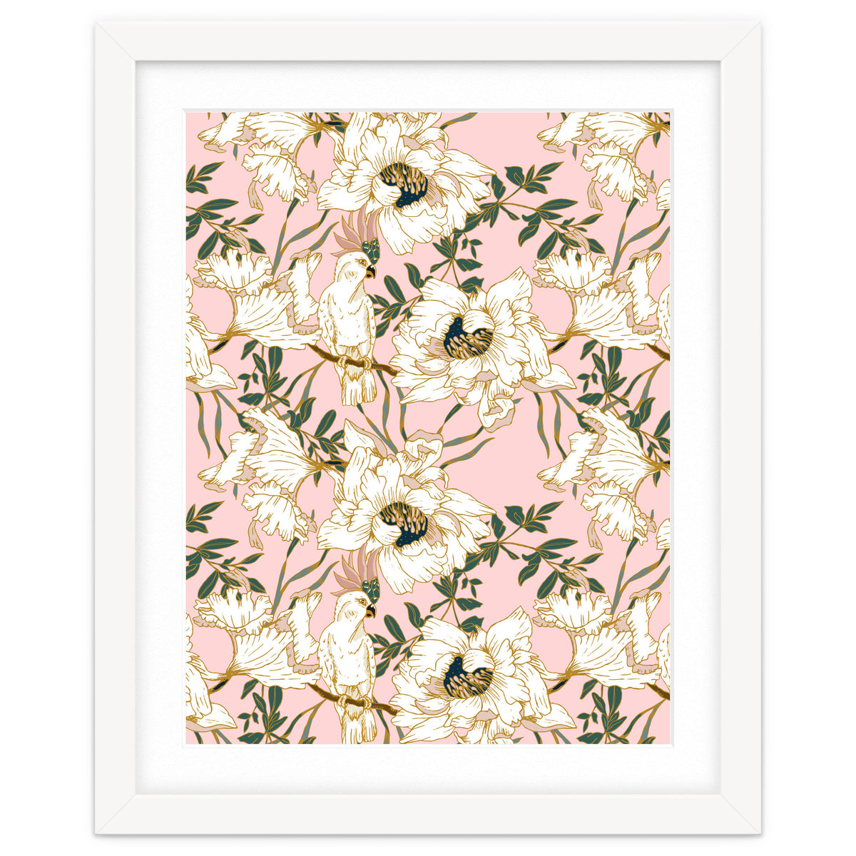 Exotic birds on flowers