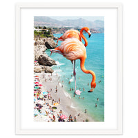 Flamingos on the Beach, Wildlife Surrealism Birds, Nature Flamingo Fantasy Beach Summer Photography