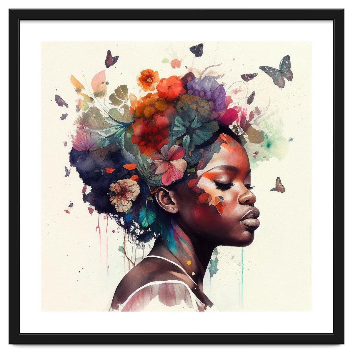 Watercolor Butterfly African Woman #1