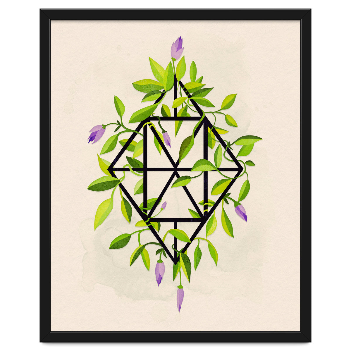 Geometric frame with leaves and flowers