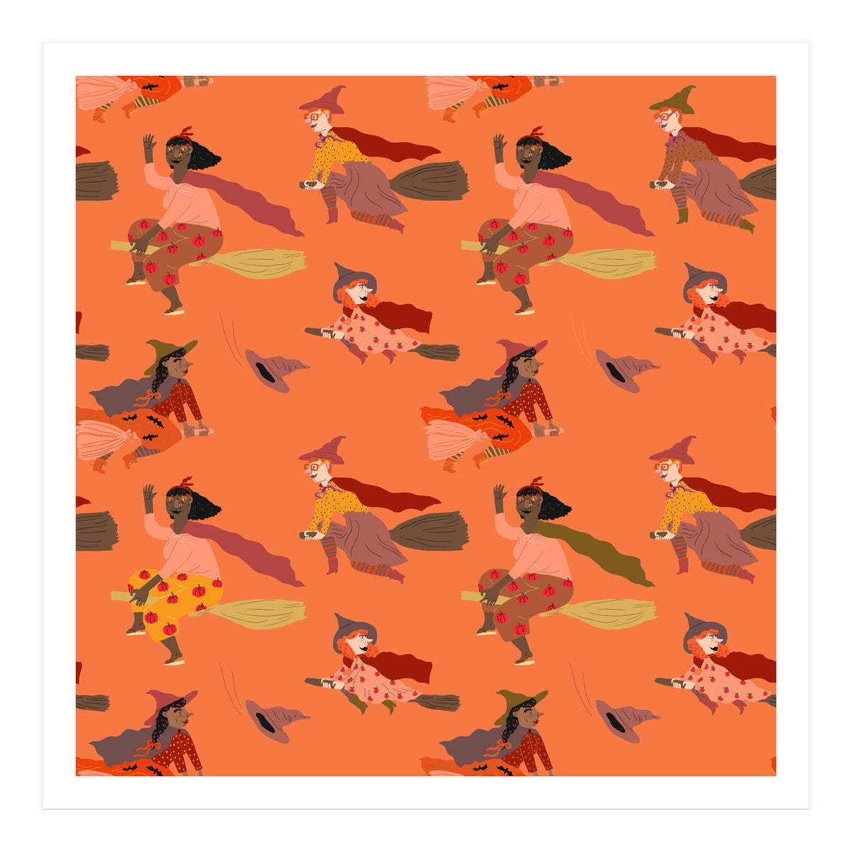 Tiny Witches Pattern (orange Backgrownd) (Print Only)