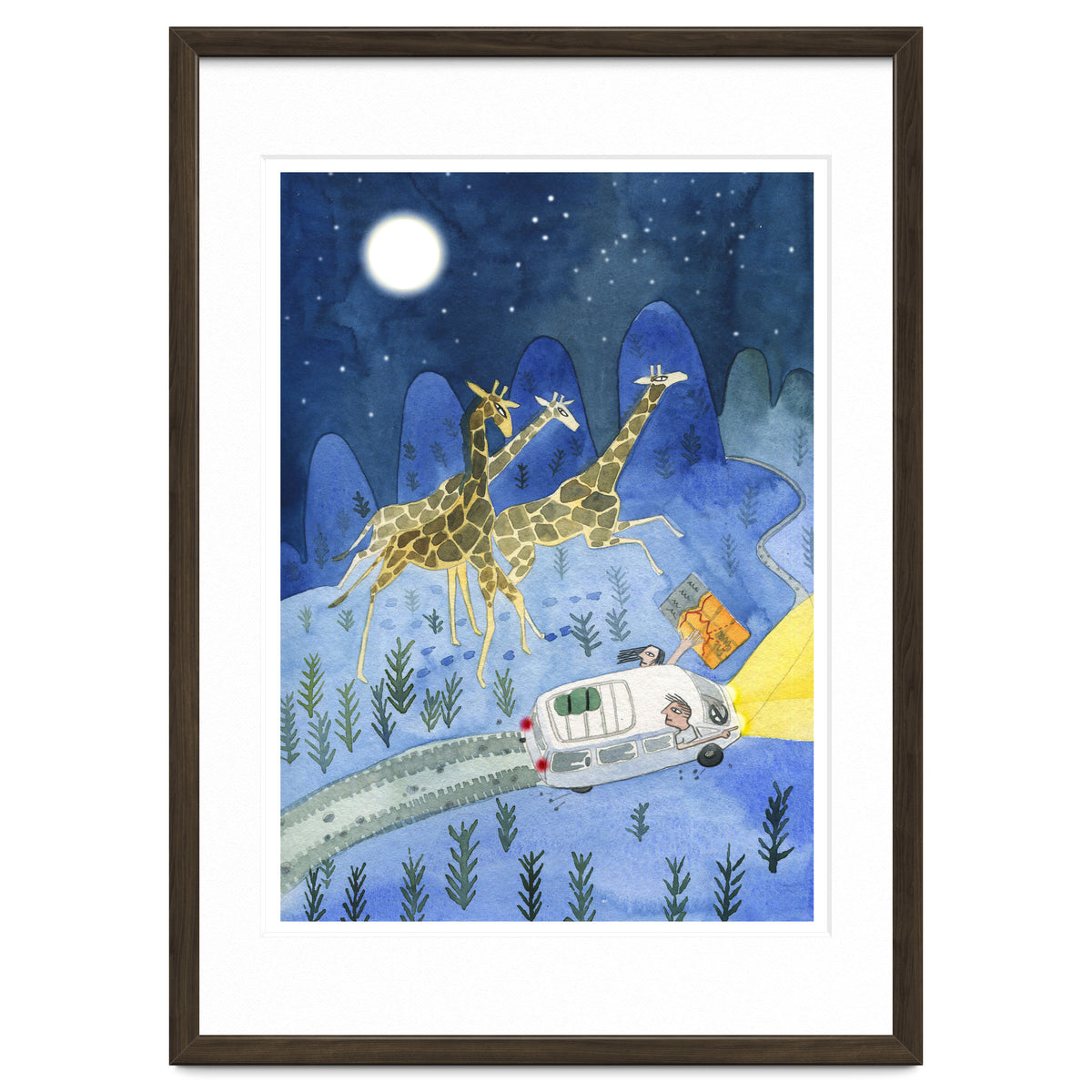 Giraffes In Moonlight