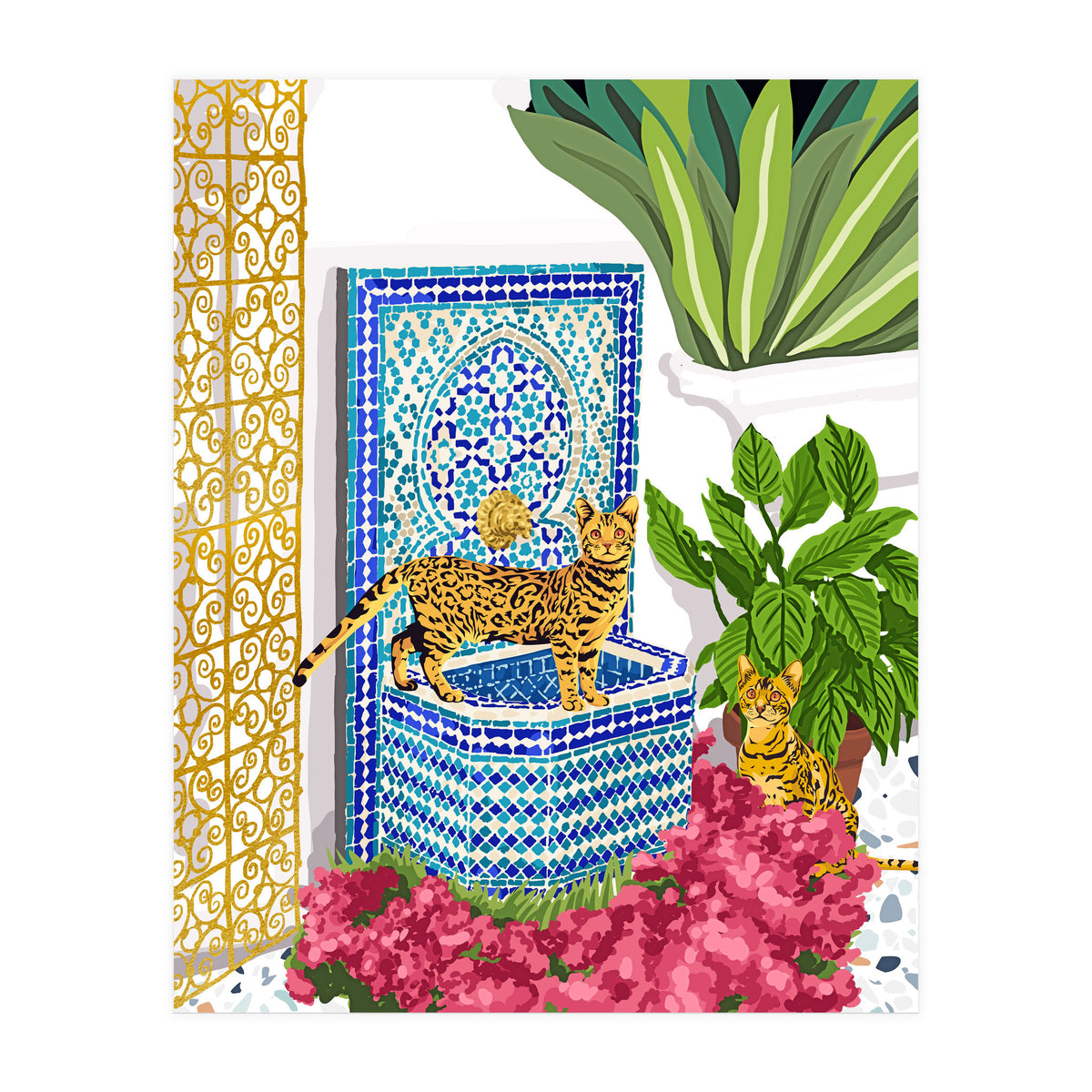 Royal Bengal Cats | Palace Pets & Architecture Building | Exotic Travel Urban Jungle Terrazzo Tiles (Print Only)