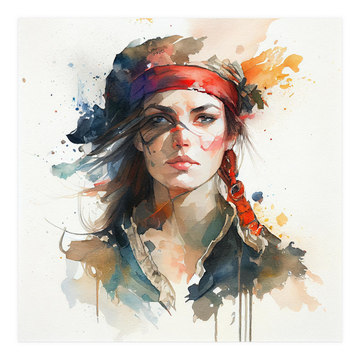 Watercolor Pirate Woman #4 (Print Only)