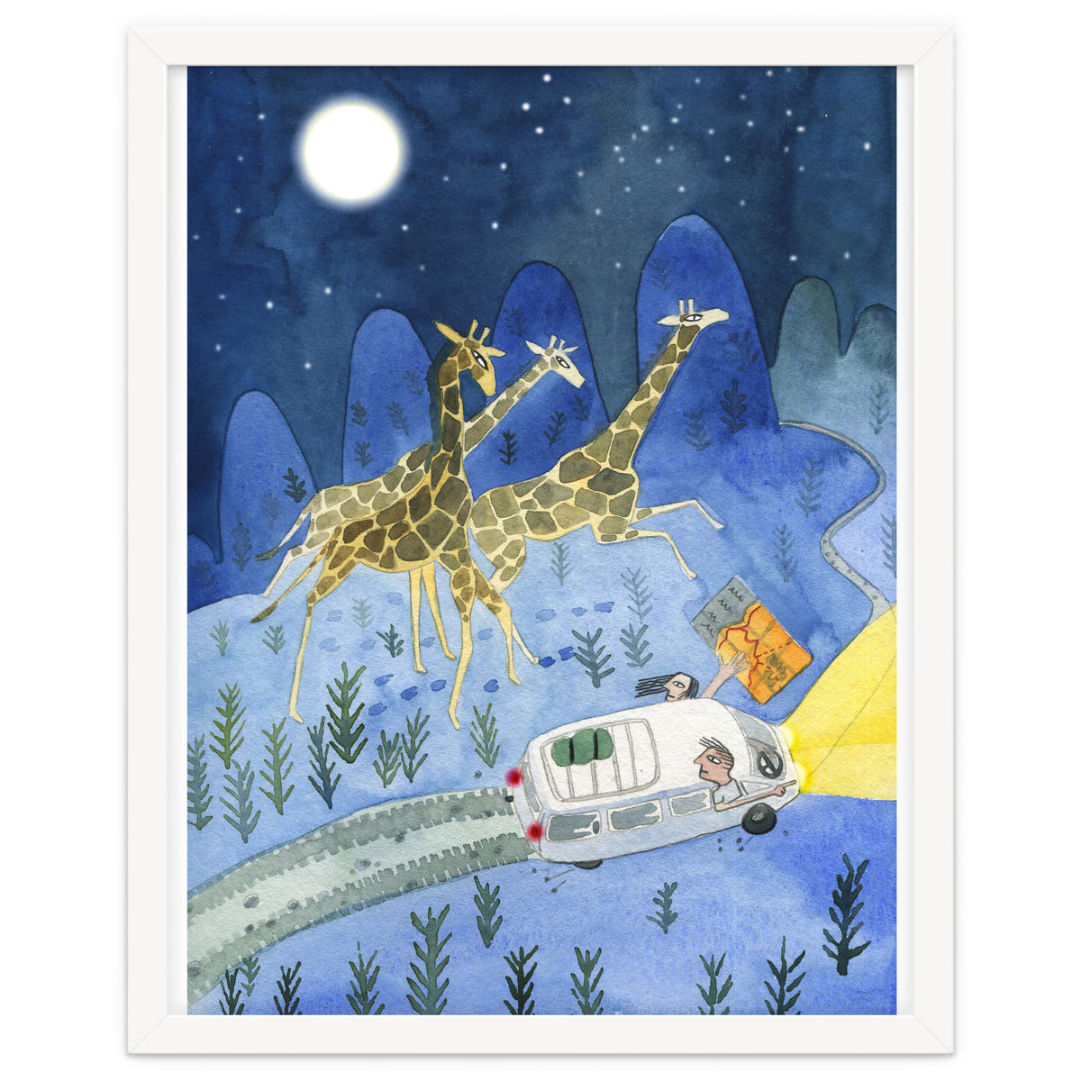 Giraffes In Moonlight