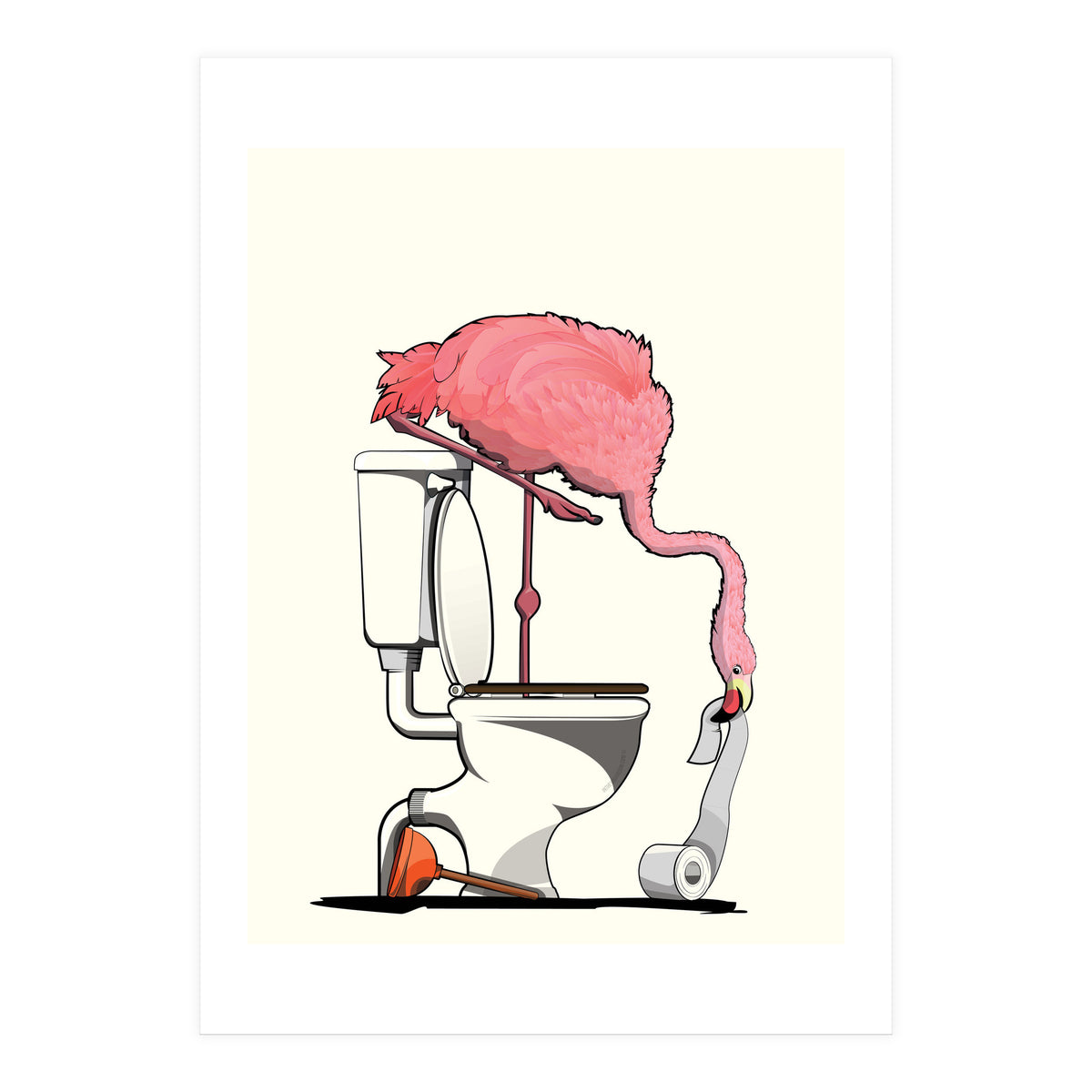 Flamingo on the Toilet, Funny Bathroom Humour (Print Only)