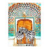 Take Your Stripes Wherever You Go Painting, Zebra Wildlife Architecture, Indian Palace Door Painting  (Print Only) thumbnail