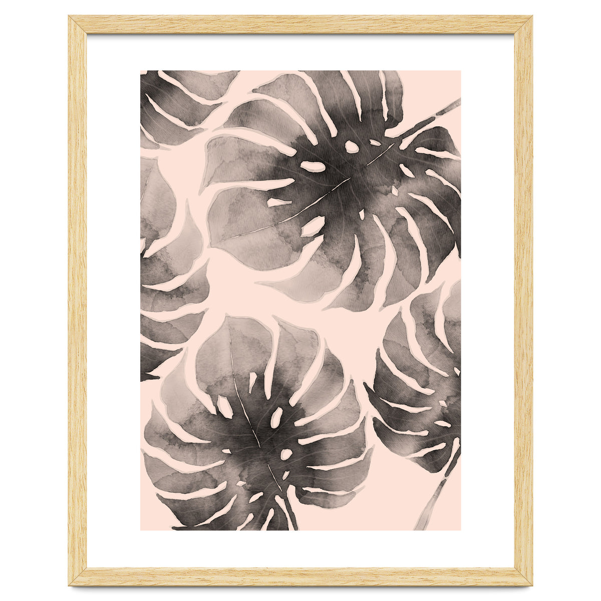 Monstera pink and gray watercolor