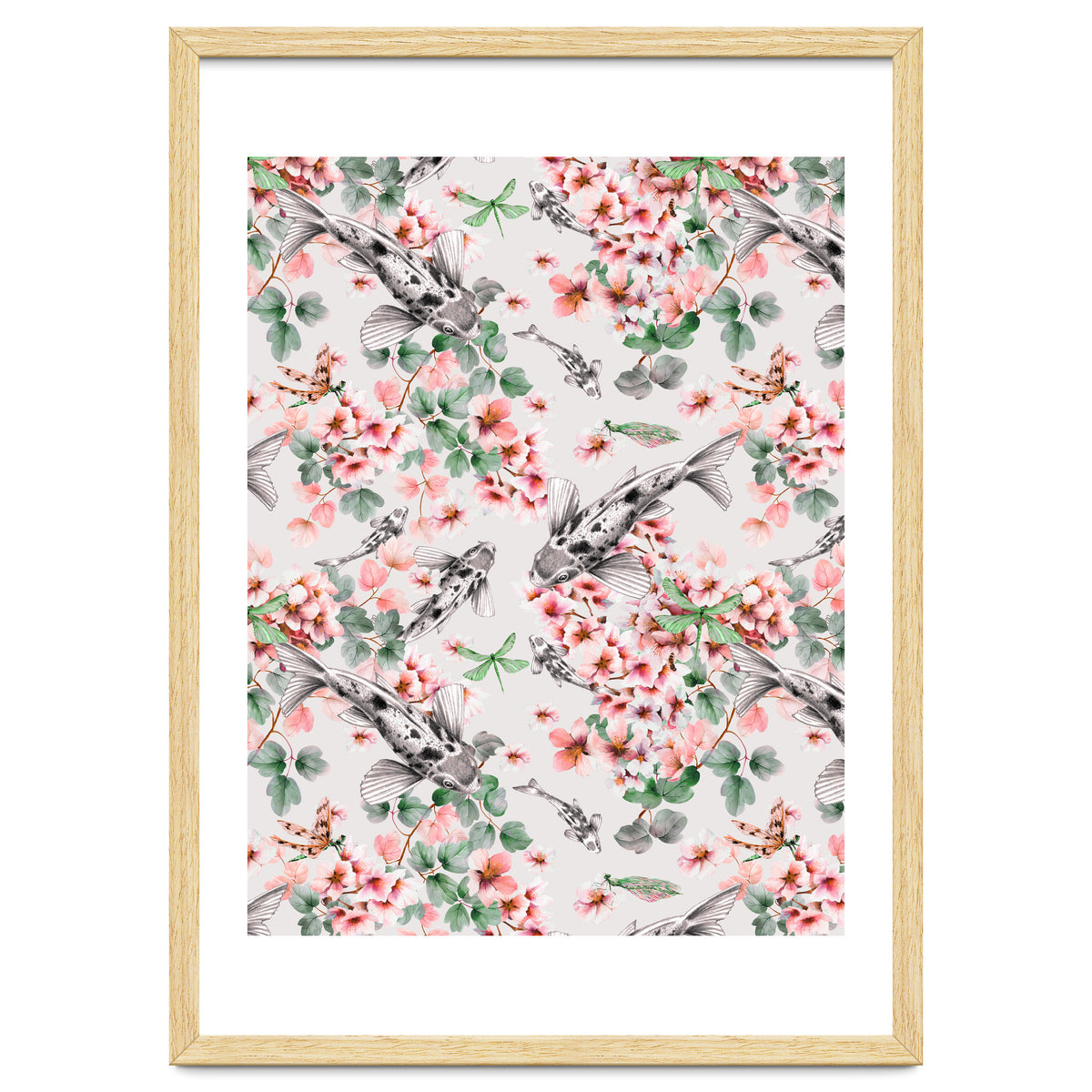 Asian fish among flowers