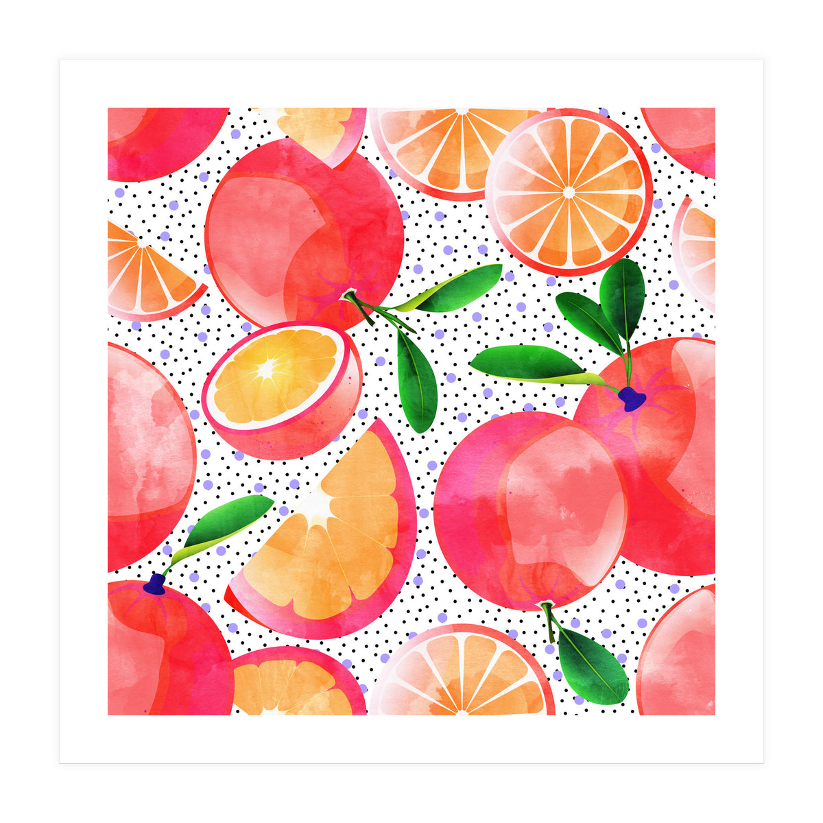 Citrus Tropical | Juicy Fruits Polka Dots | Food Orange Grapefruit Pink Watercolor Botanica (Print Only)