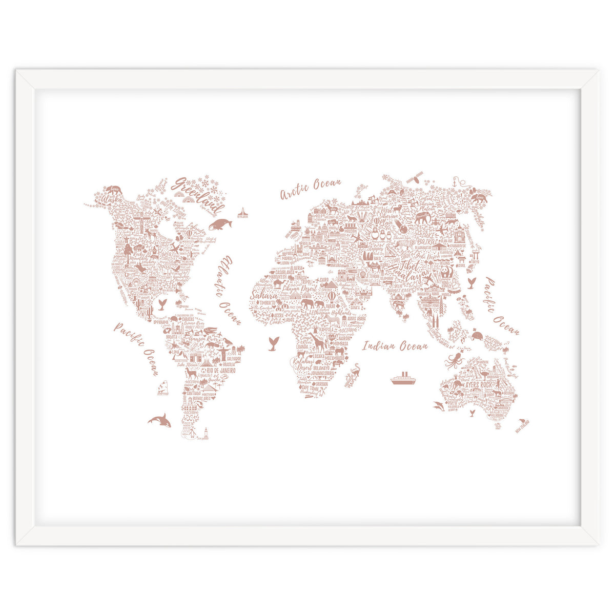 Typography World Map in Pink