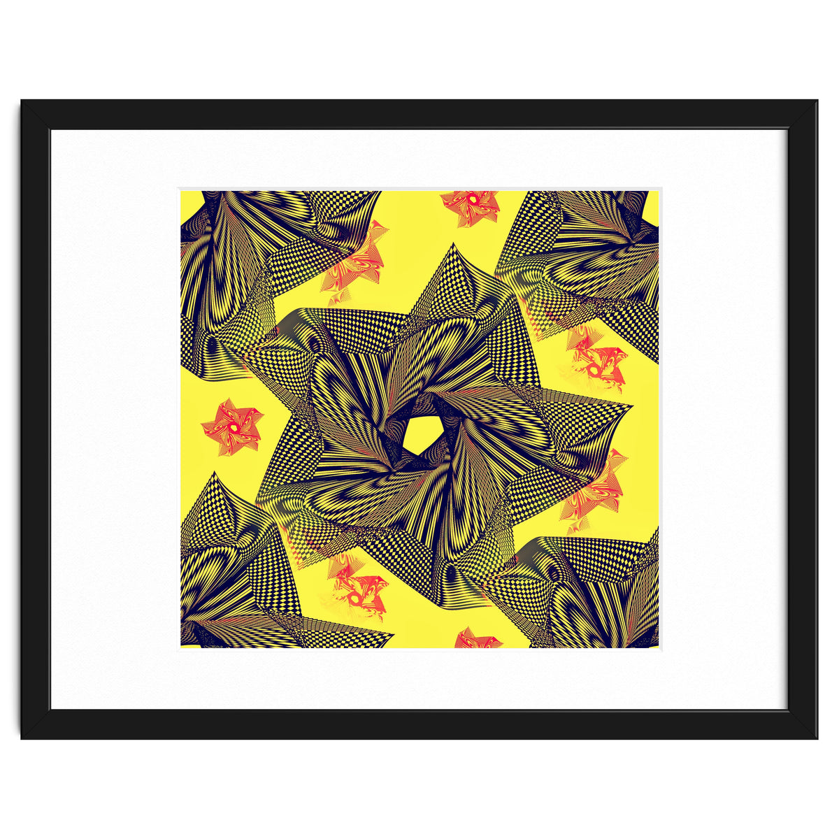 Black flowers on yellow background.