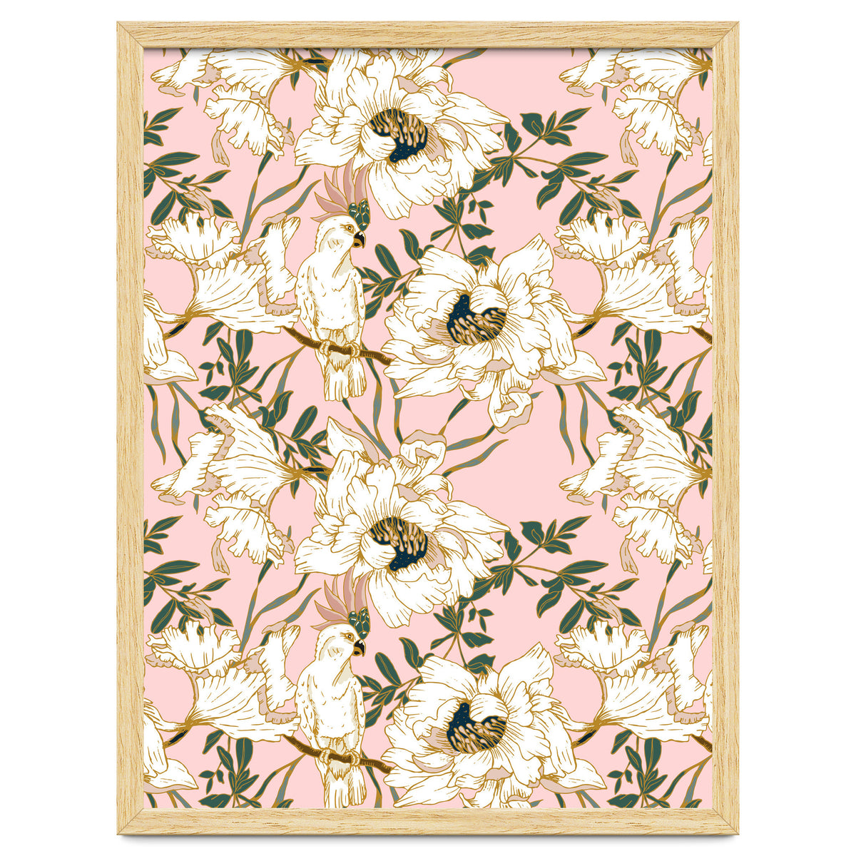 Exotic birds on flowers