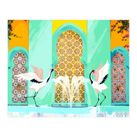 Moroccan Courtyard | Heron Animal Wildlife & Ethnic Vintage Architecture | Royal Fountain Palace (Print Only)