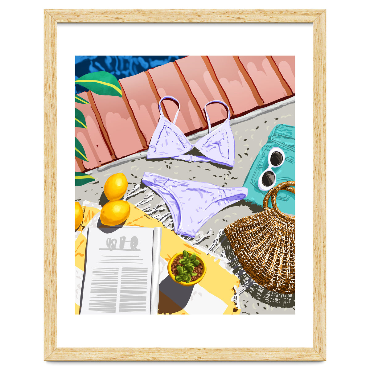 Summer on my mind, Tropical Travel Swimming Pool Fashion Illustration, Eclectic Beachy Summer Bikini