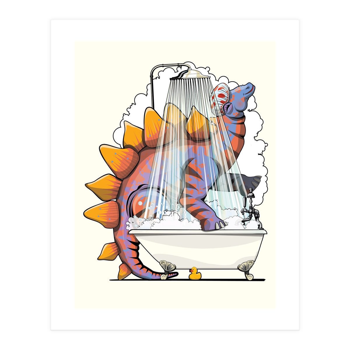 Dinosaur Stegosaurus in the Shower, funny bathroom humour (Print Only)
