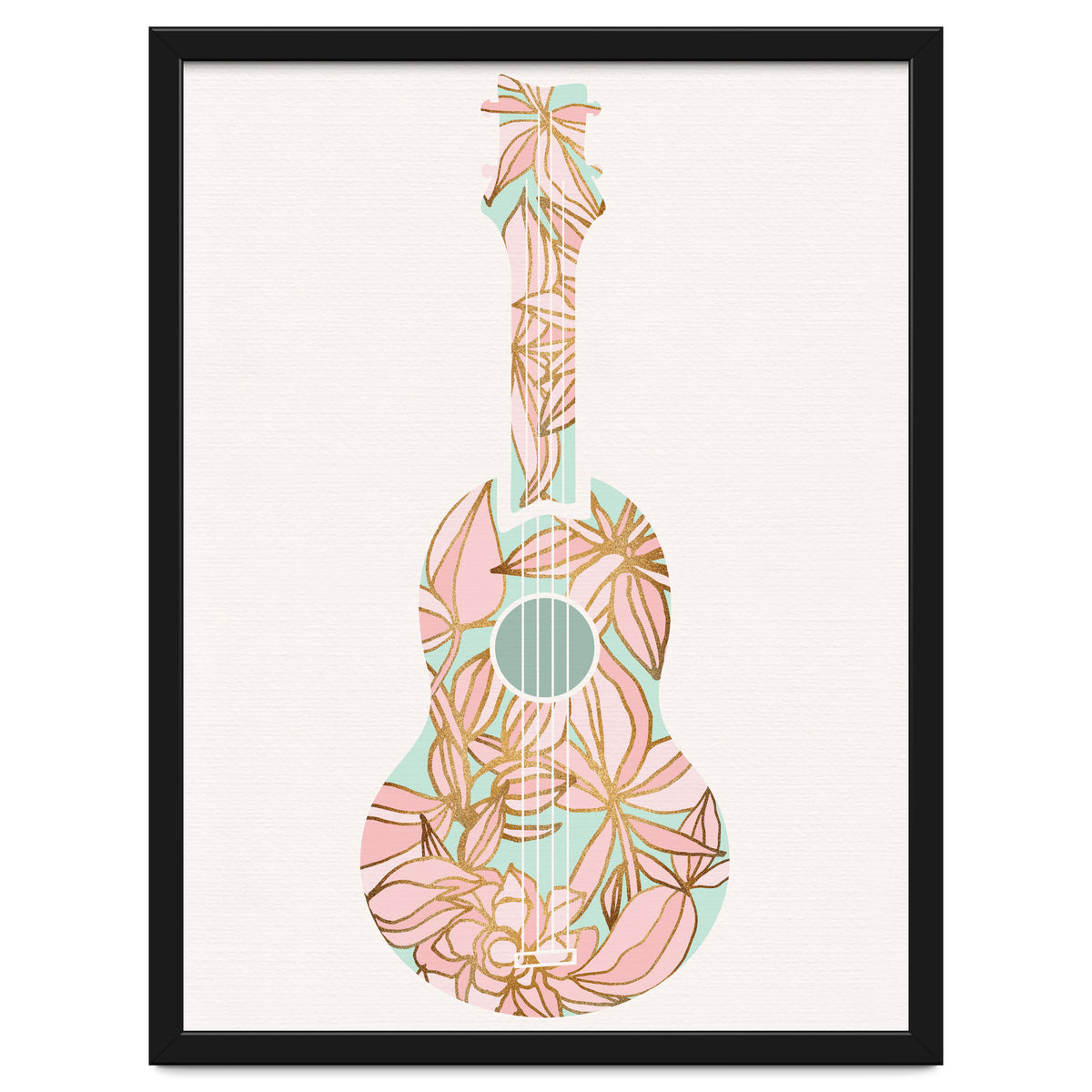 Aqua and Pink Floral Ukulele